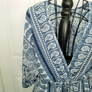 Elan womens boho maxi dress blue white large